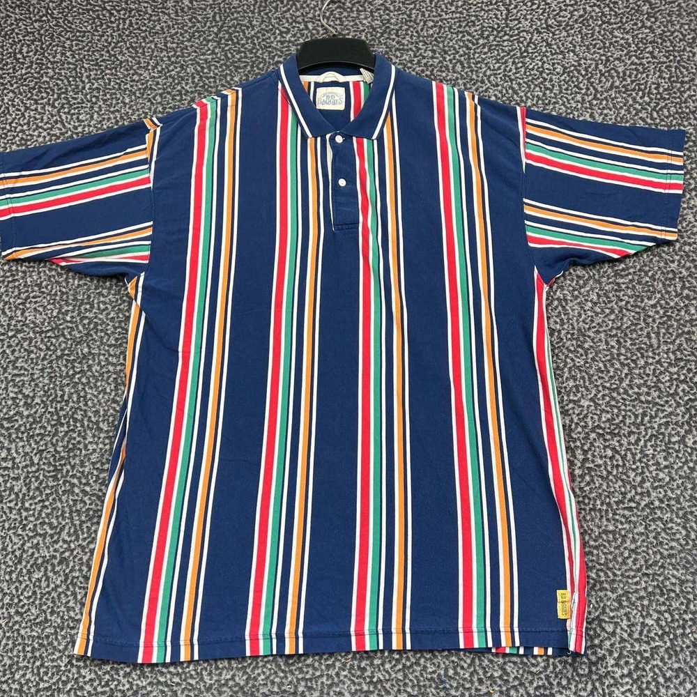 Vintage BD Baggies Polo Shirt Men Large Blue Striped Short Sleeve Cotton L